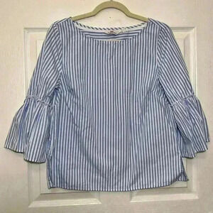 VINEYARD VINES Striped Blue and White Tiered Sleeve Top | size small